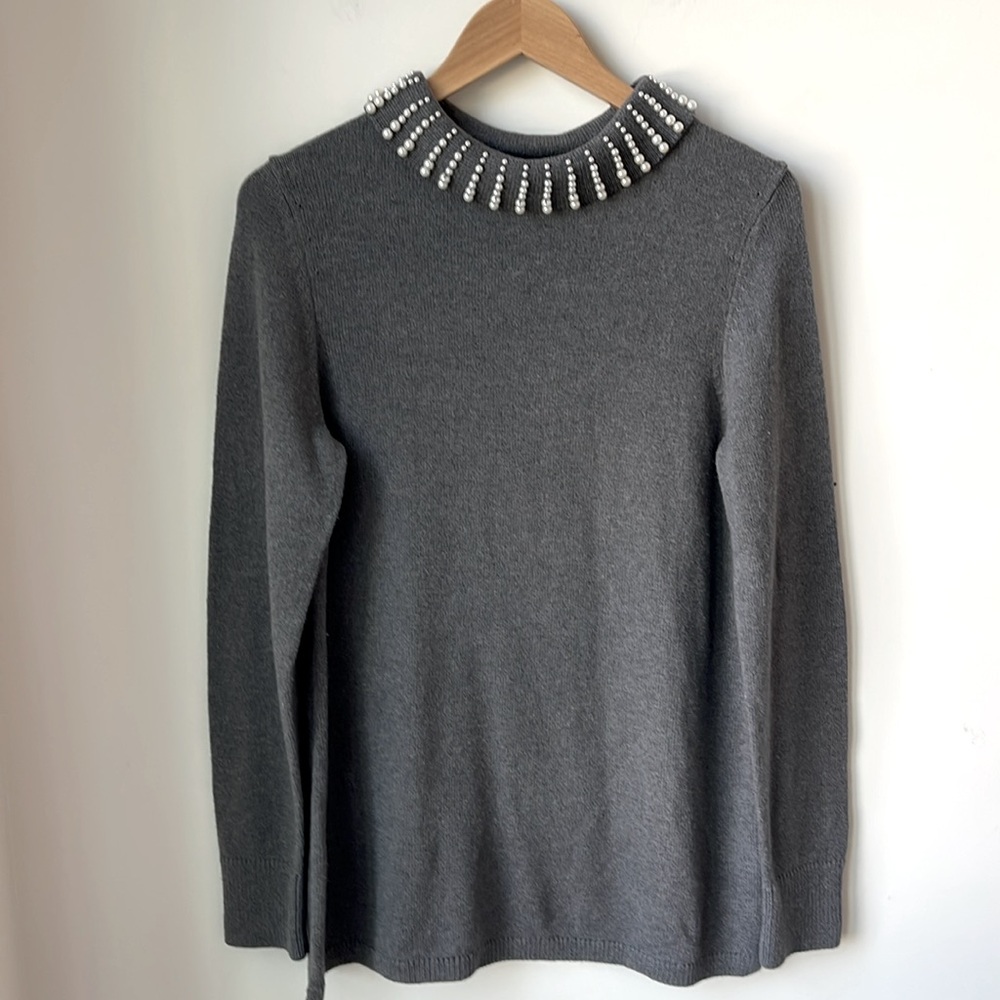 NWT Sabrina Cashmere Blend Pearl Tunic in Grey Mock Neck Soft Dressy Size M